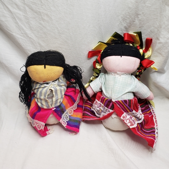 Two Mexican Maria Dolls Articulated Legs Typical Dress - Picture 2 of 2